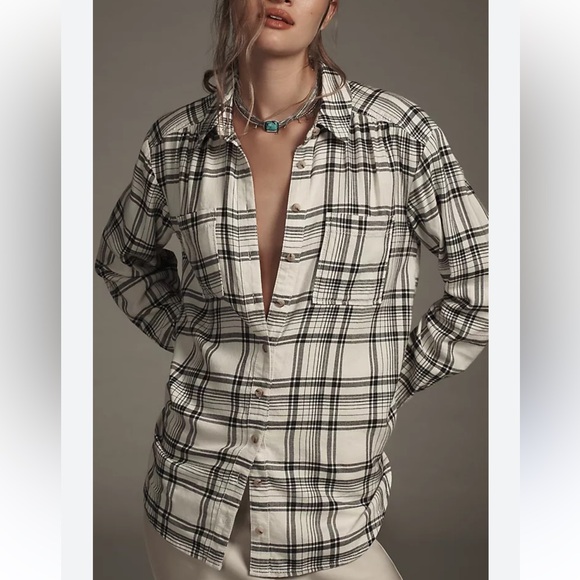 Anthropologie Pilcro The Hadley Plaid Shirt M - Picture 3 of 6